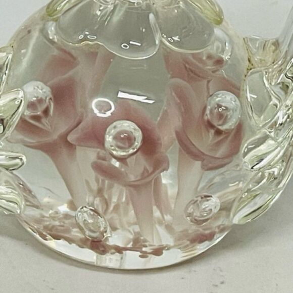 VINTAGE Joe Rice St Clair Glass Teapot Ring Holder Paperweight Pink Flowers Exce - Picture 5 of 7